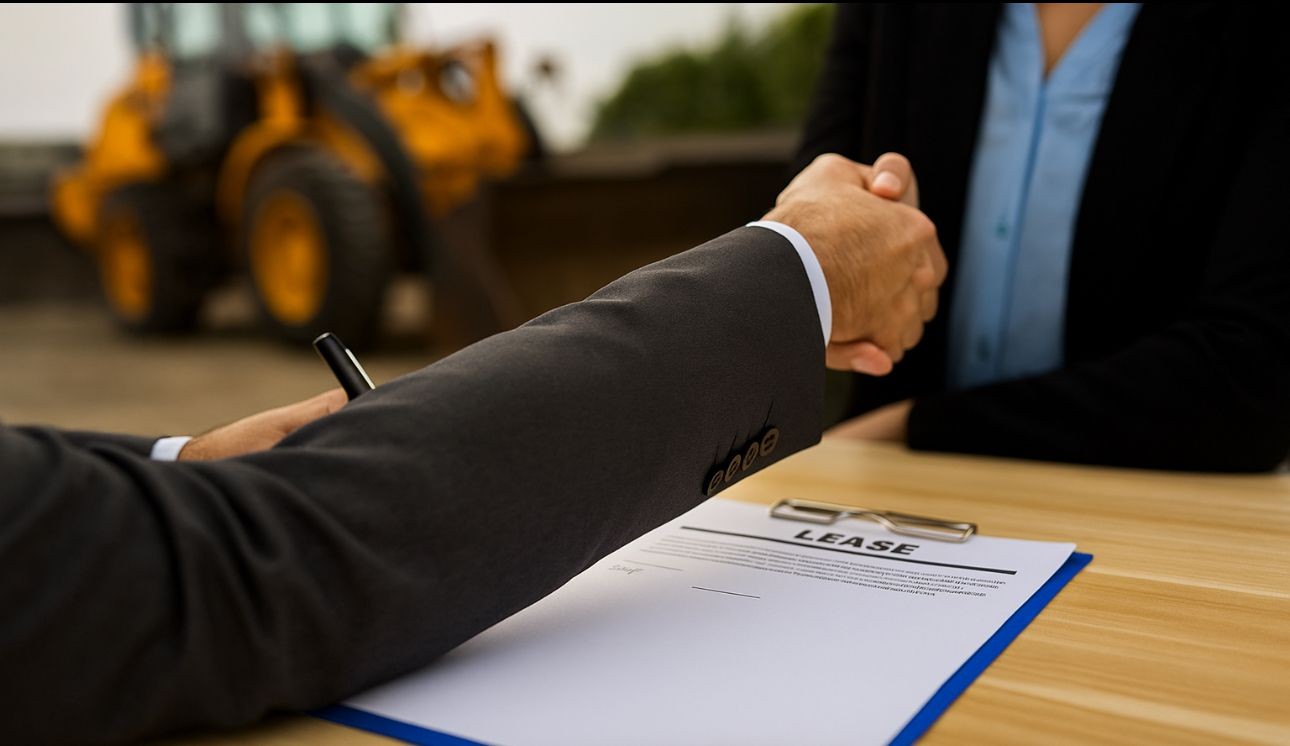 “Buyer signing custom leasing agreement for heavy equipment”